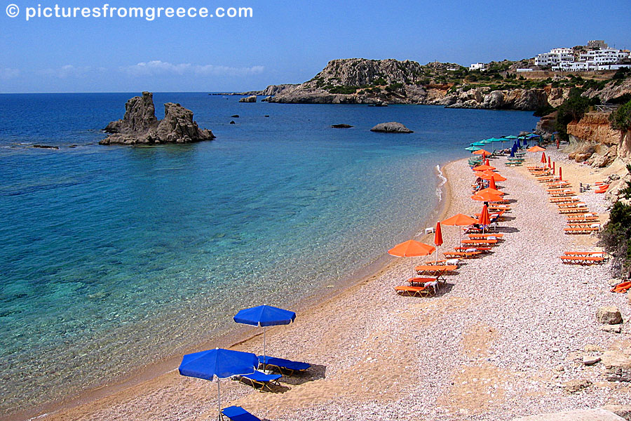 There are three beaches in Amopi on Karpathos, a sand beach, a pebble beach and a small beach called Mikri.