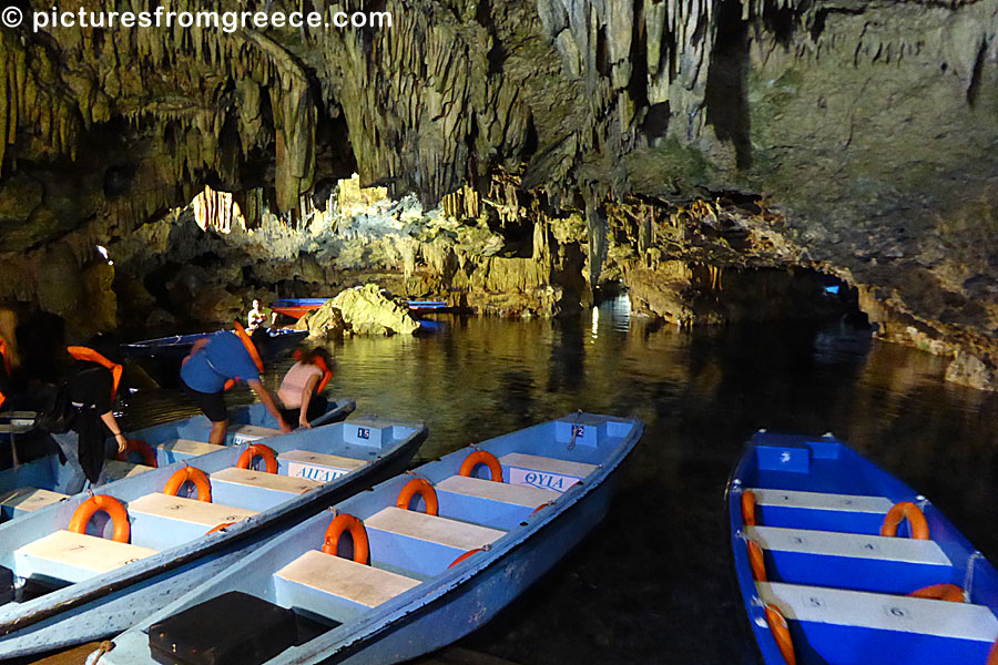The caves of Diros in Peloponnese is one of Greece's most impressive cave system located under a lake.