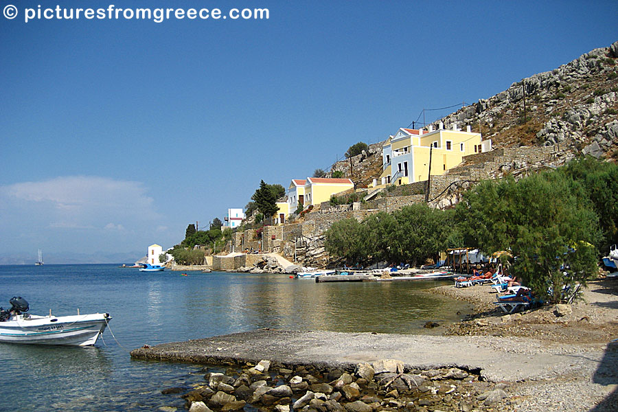 Nimborios and Nos are the beaches closest to Symi port village.