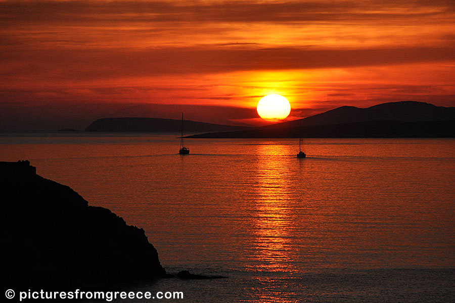 Sunset in Pera Gialos in Astypalea .