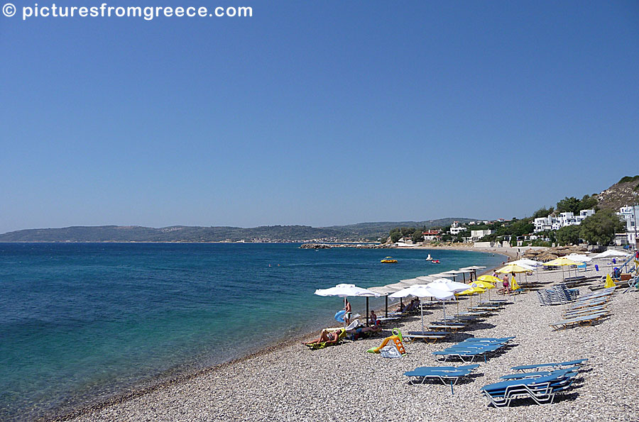 Agia Fotini in Chios is a very nice tourist resort with good beach and cozy tavernas and good accommodation.