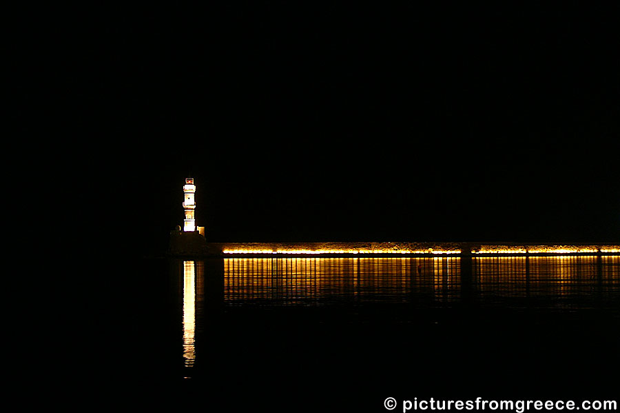 The lighthouse in the Venetian harbor of Chania. Crete.