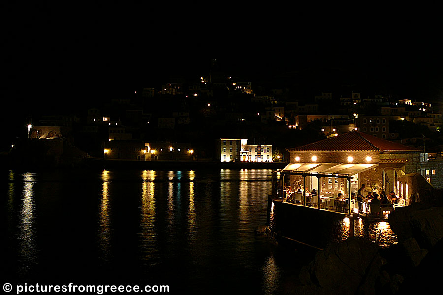 Hydra at night. Restaurants.