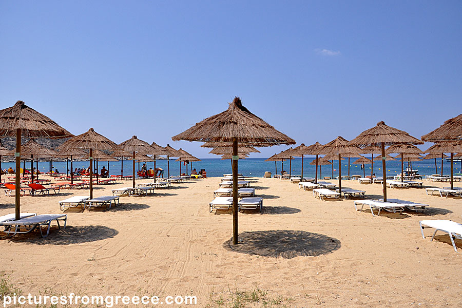 Sunbeds on Mylotas beach in Ios.