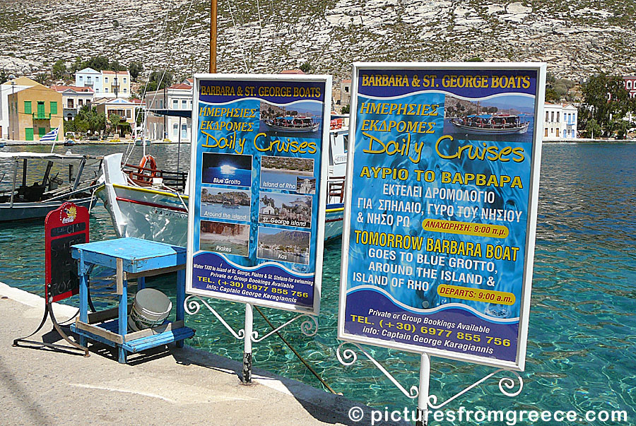 By excursion boat you can visit the blue cave, Saint George Island and travel around the island of Kastelorizo.