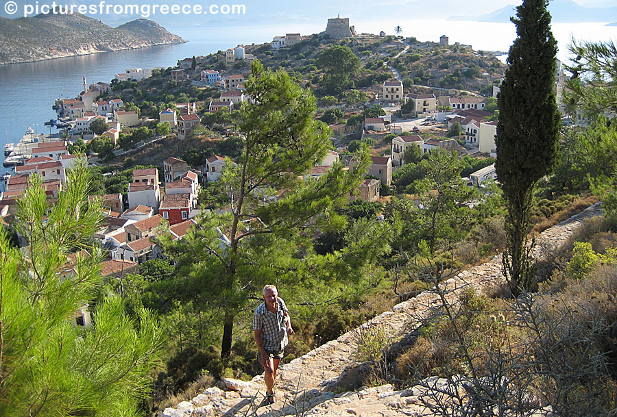 From the port of Megisti, a staircase goes up in the mountains. There starts many exciting hikes.