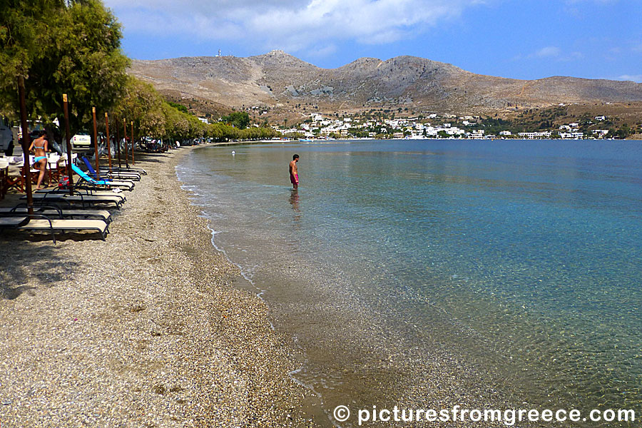 The beach in Alinda on Leros.