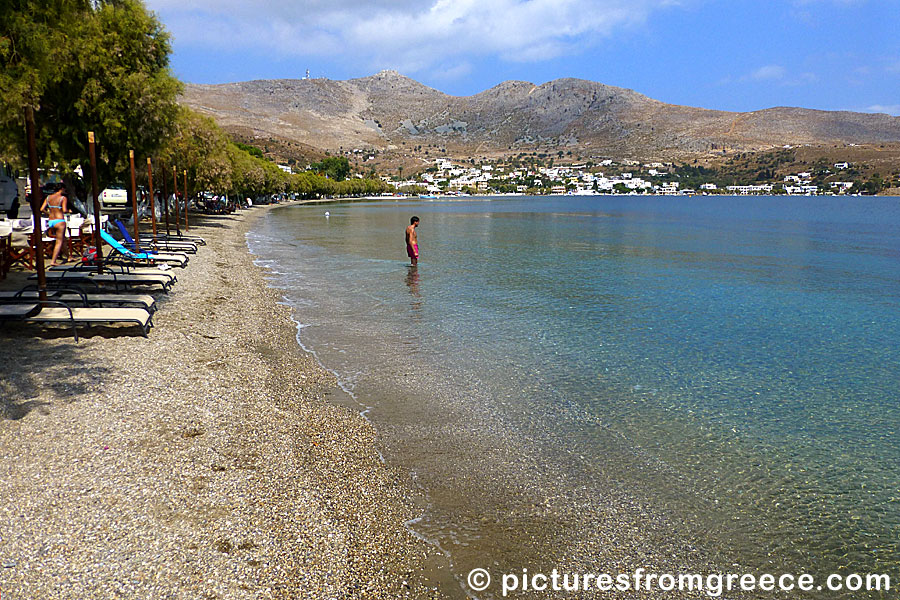 The beach in Alinda on Leros.