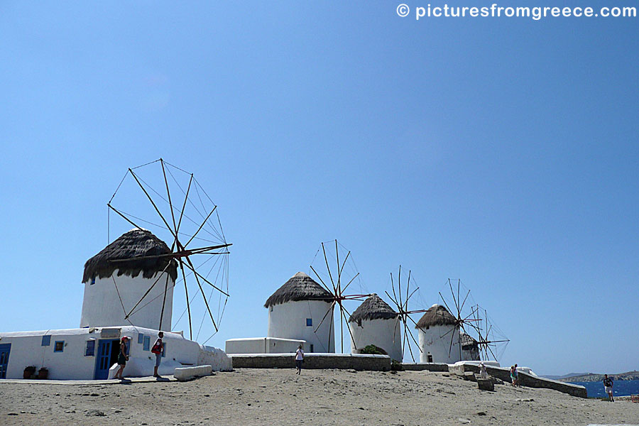 Windmills beach in Little Venice on Mykonos.