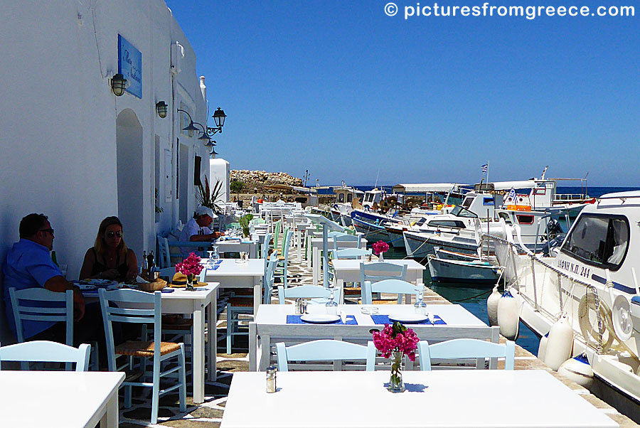 Tavernas in the old port in Naoussa on Paros.