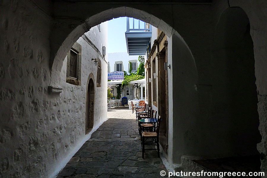Narrow alley in Chora in Patmos.