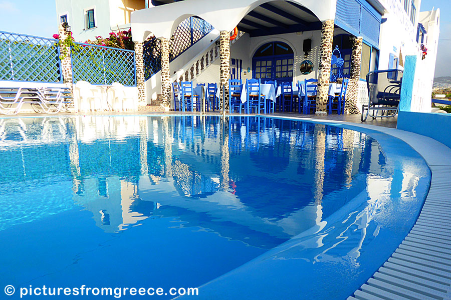 Honeymoon Beach Hotel in Perivolos.  Santorini.