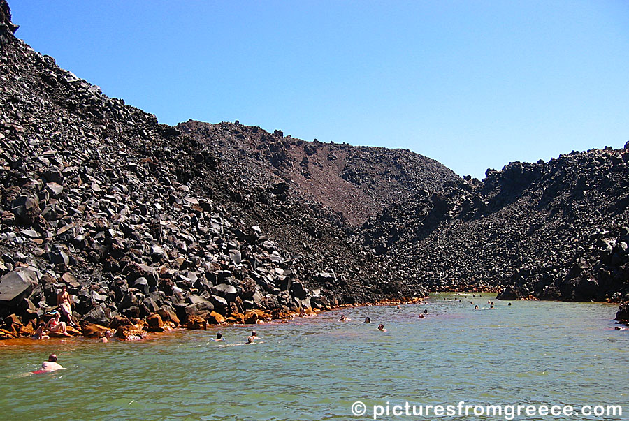 Hot springs at the volcano Nea Kameni in Santorini.